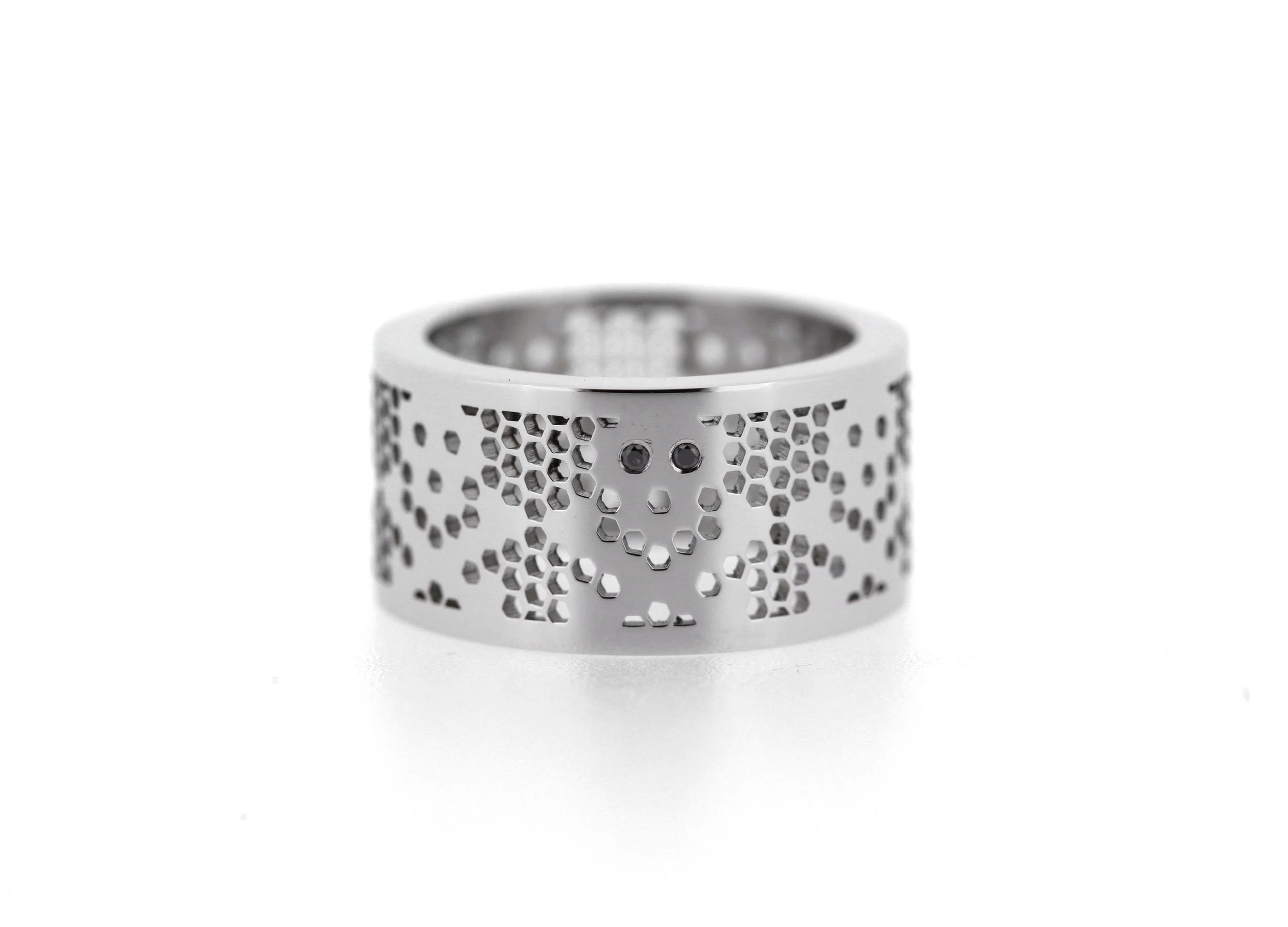 Stainless steel and black diamonds ring