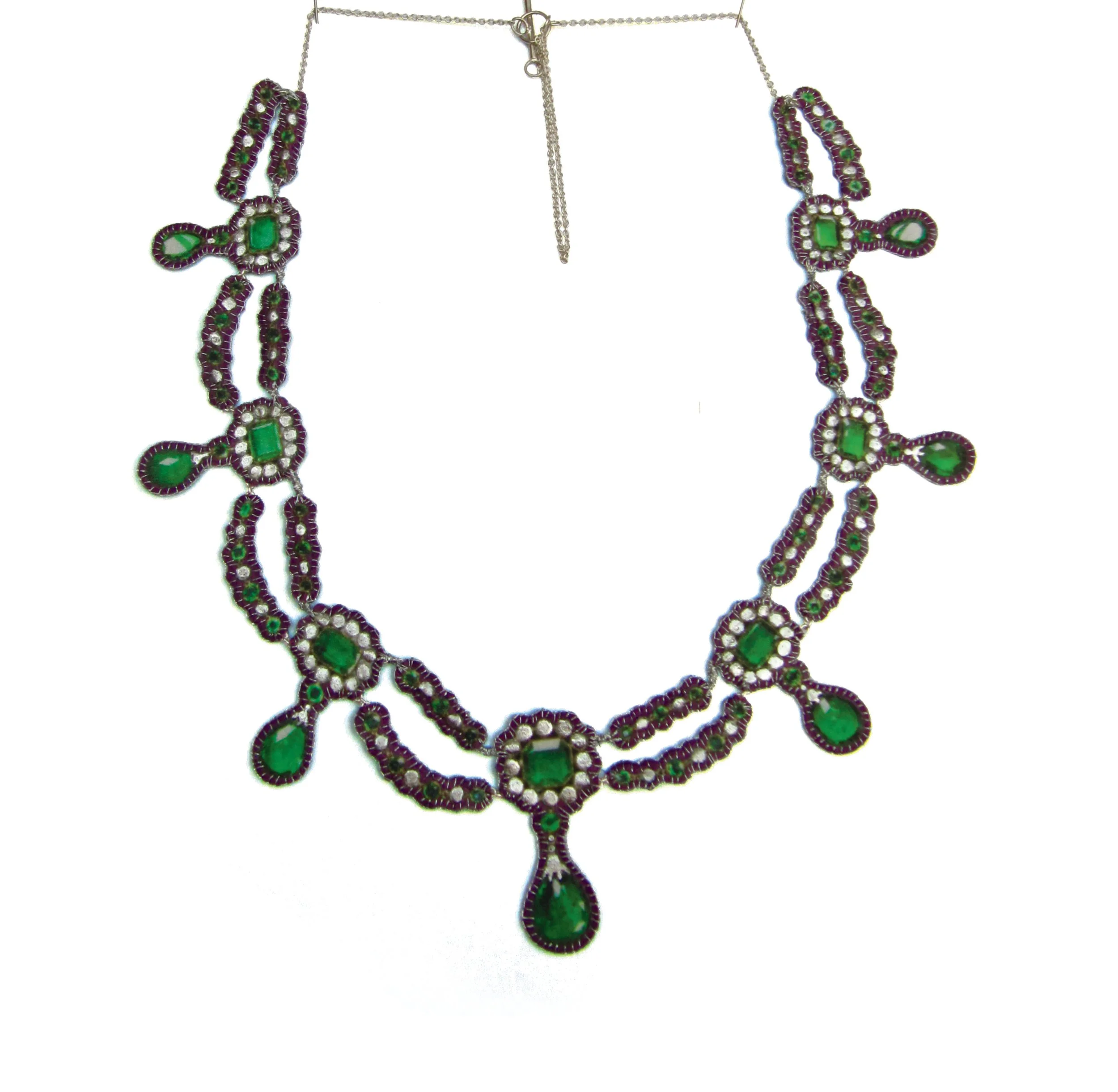 Josephine: printed silk, silver leaf, silver chain