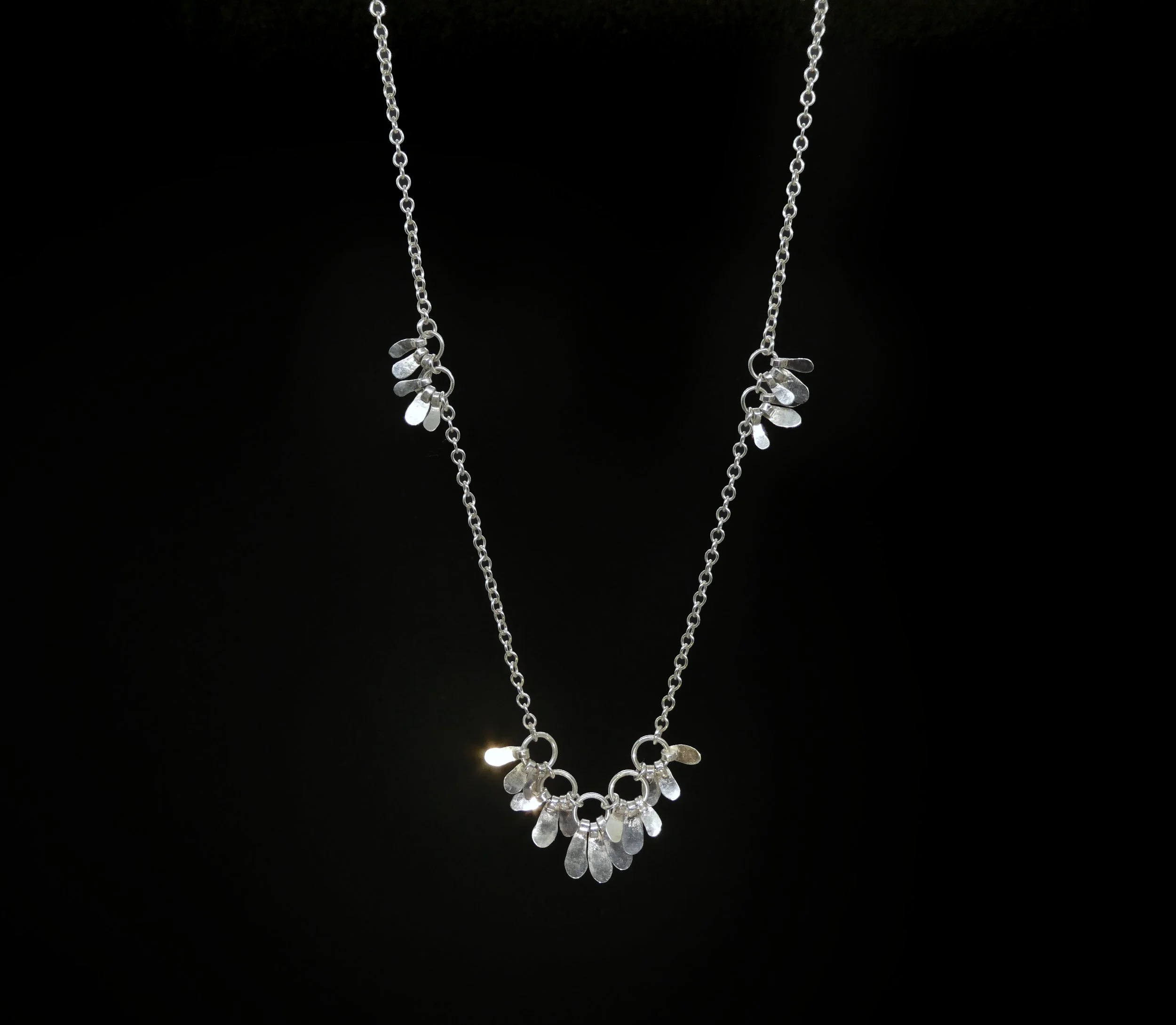 Petals and wings, silver necklace