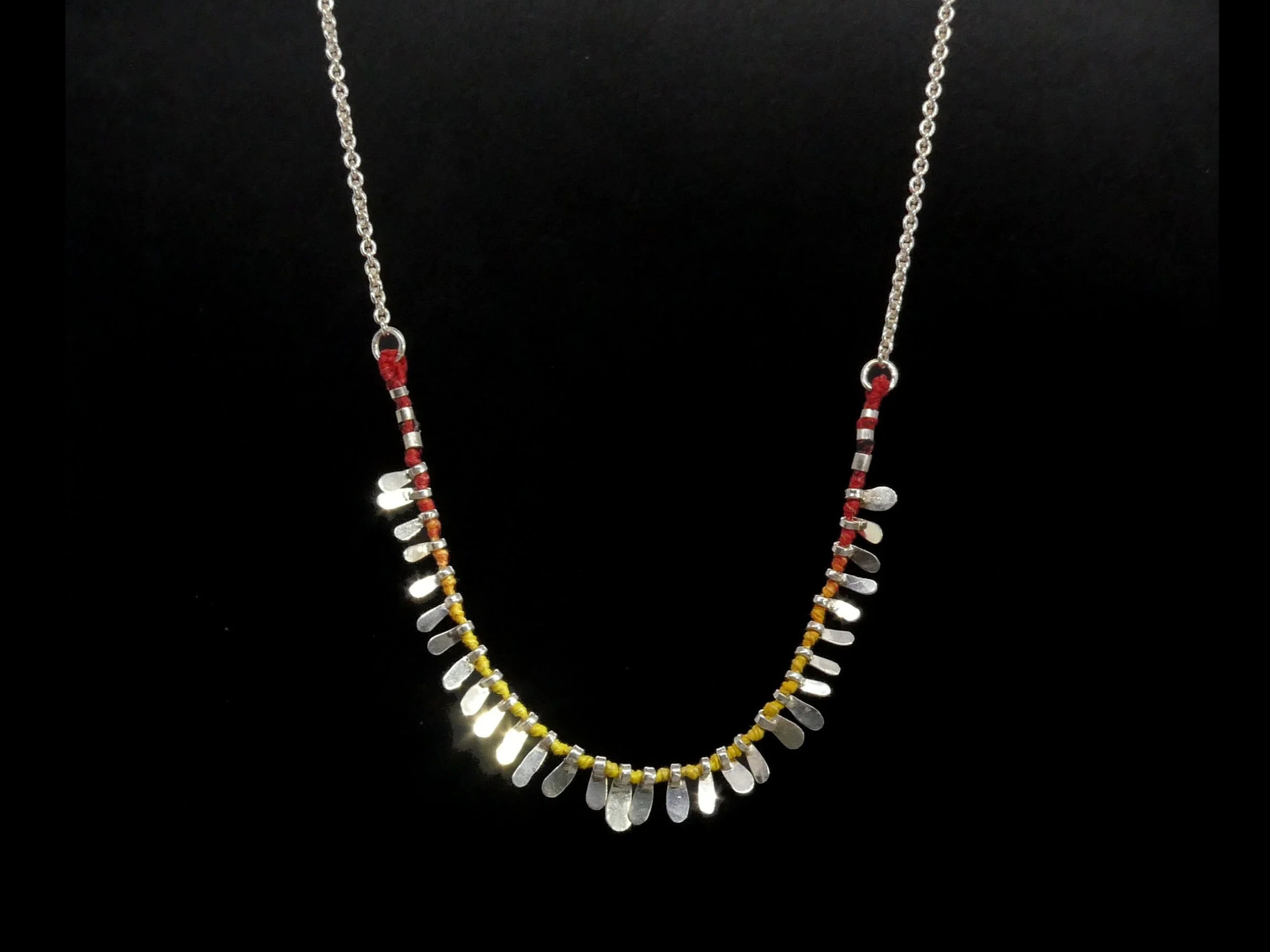 Beaucoup, petal necklace in silver and hand dyed silk