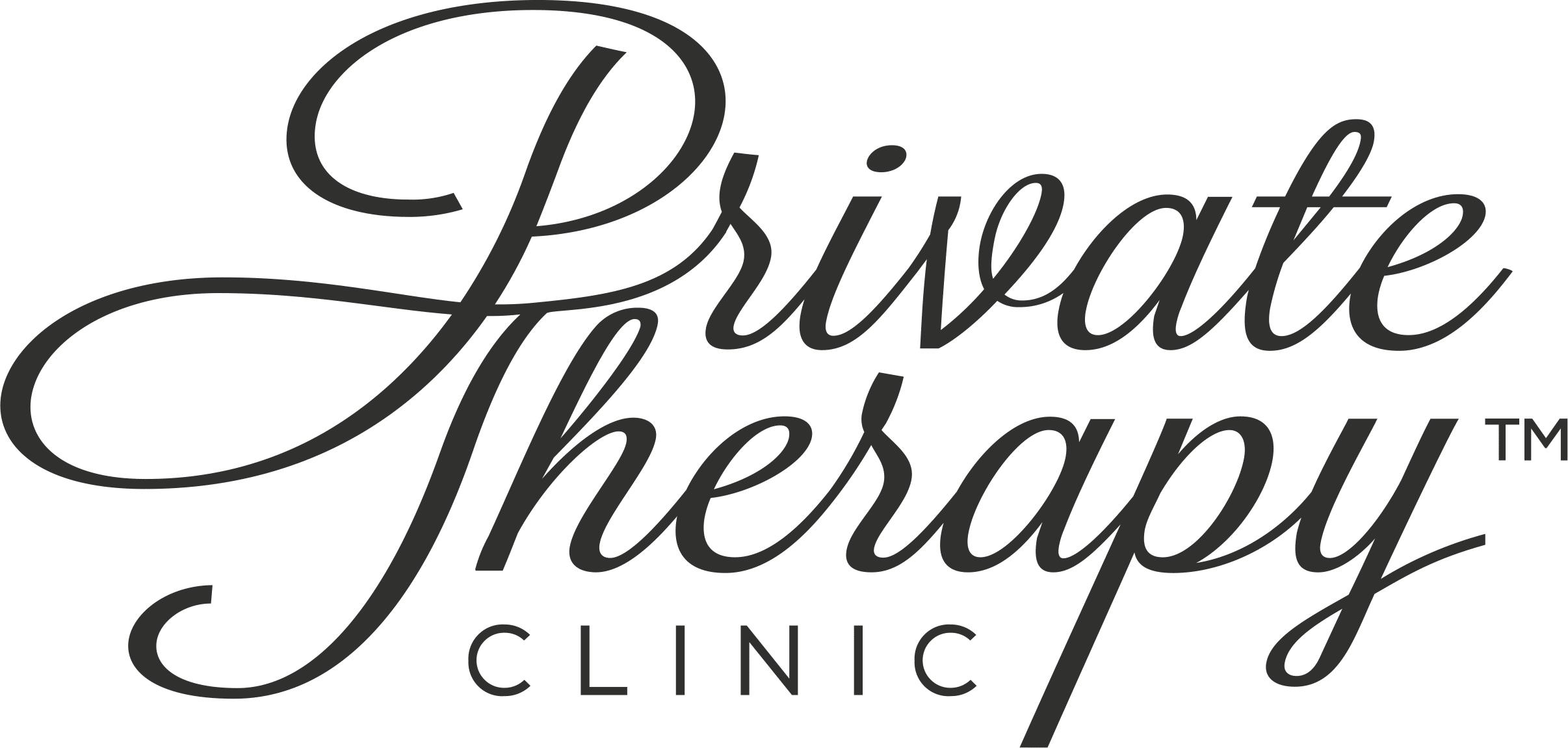 Logo for Private Therapy Clinic in cursive black font on transparent background.