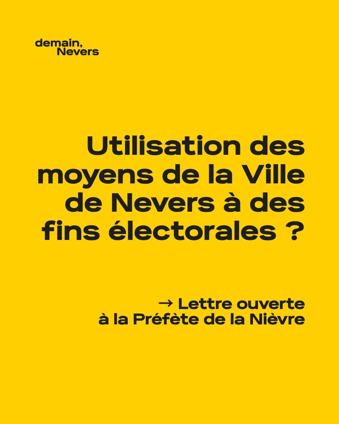 ➡️ R&eacute;action &agrave; la diffusion d&rsquo;une vid&eacute;o de propagande &eacute;lectorale sur le compte officiel de la Ville de Nevers : Utilisation des moyens de la Ville de Nevers &agrave; des fins &eacute;lectorales ?

📅  Lundi 19 janvier