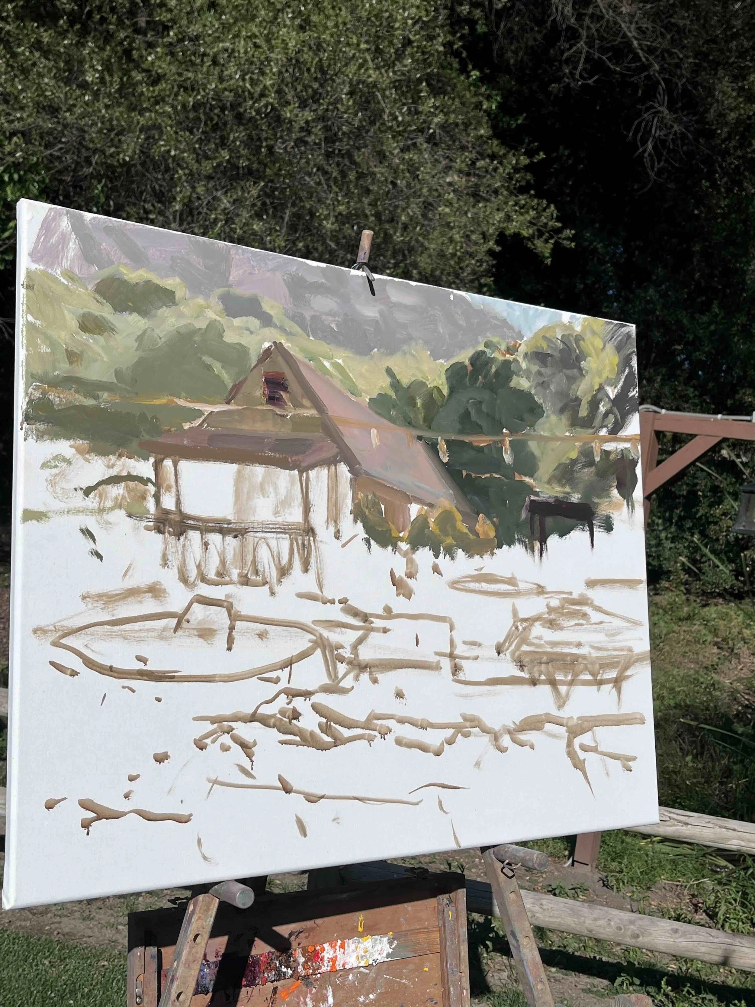 The start of a live wedding painting at the Temecula Creek Inn by Laura Jane Fine Art.