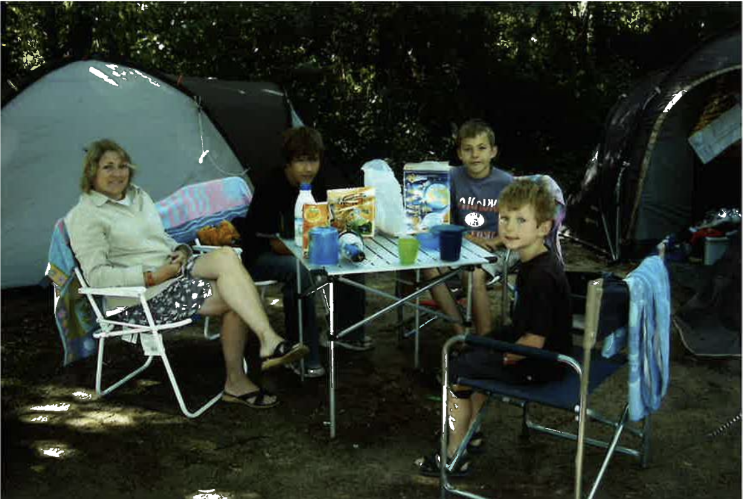 sitting around a camp table in chamonix
