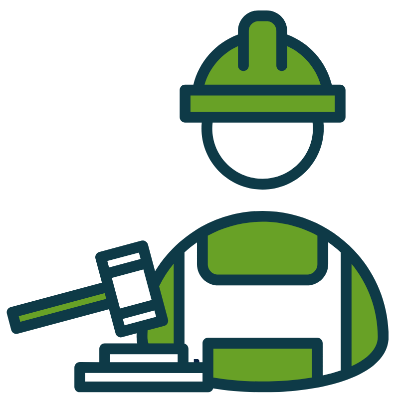 Illustration of a construction worker wearing a helmet and safety vest, operating a jackhammer.