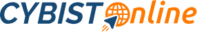 CYBIST online logo with blue text and orange globe and text