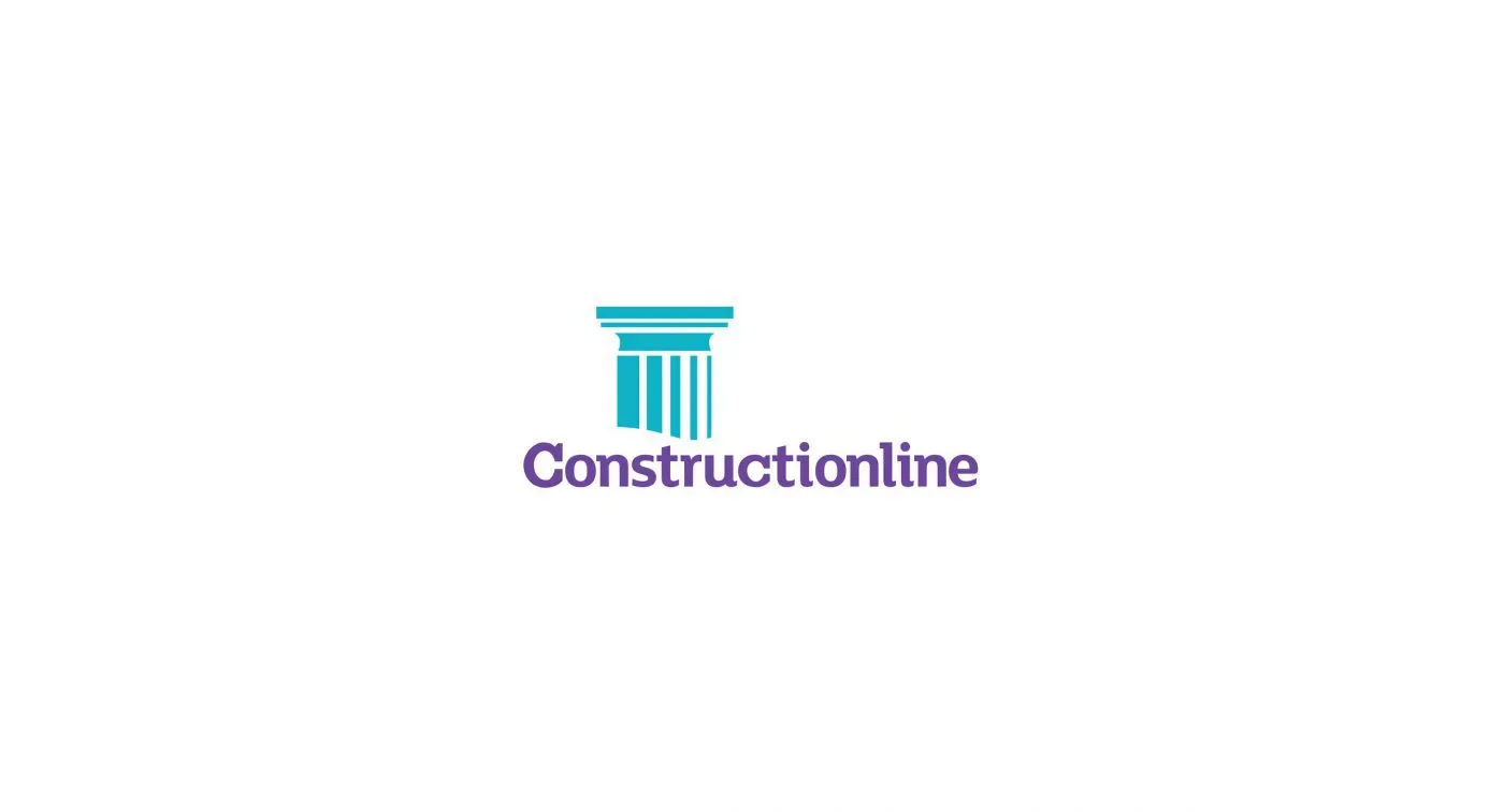 A logo with a stylized blue column icon above the word 'Constructionline' in purple text.