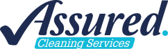 Logo of Assured Cleaning Services with a check mark and text in blue and black