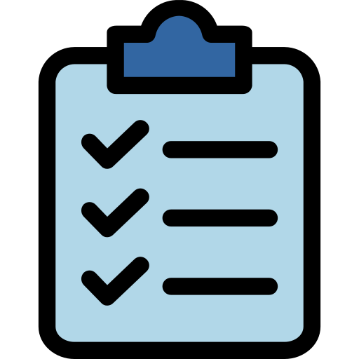 Clipboard with checkmarks and lines representing a completed checklist.