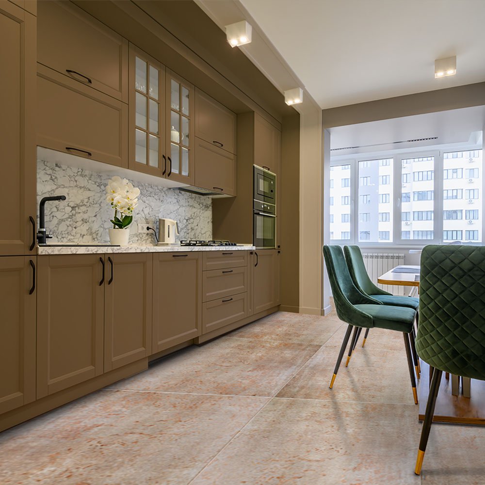 Colour change to cupboards, Tiles to floor.