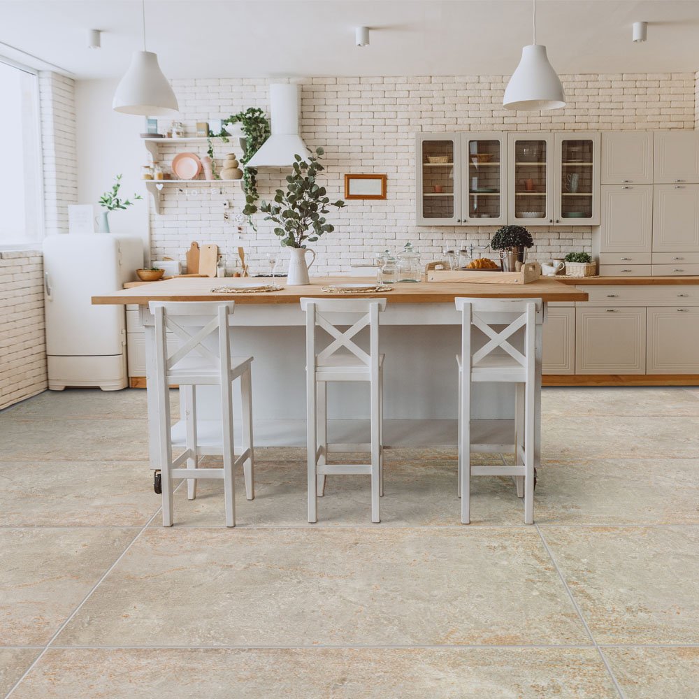 Floor stone style tiles blended to image.