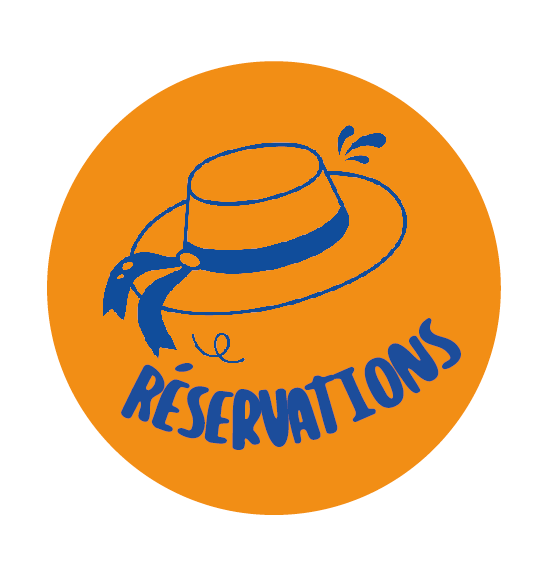 Logo orange avec un chapeau de paille bleu et le mot 'Réservations' en bleu.