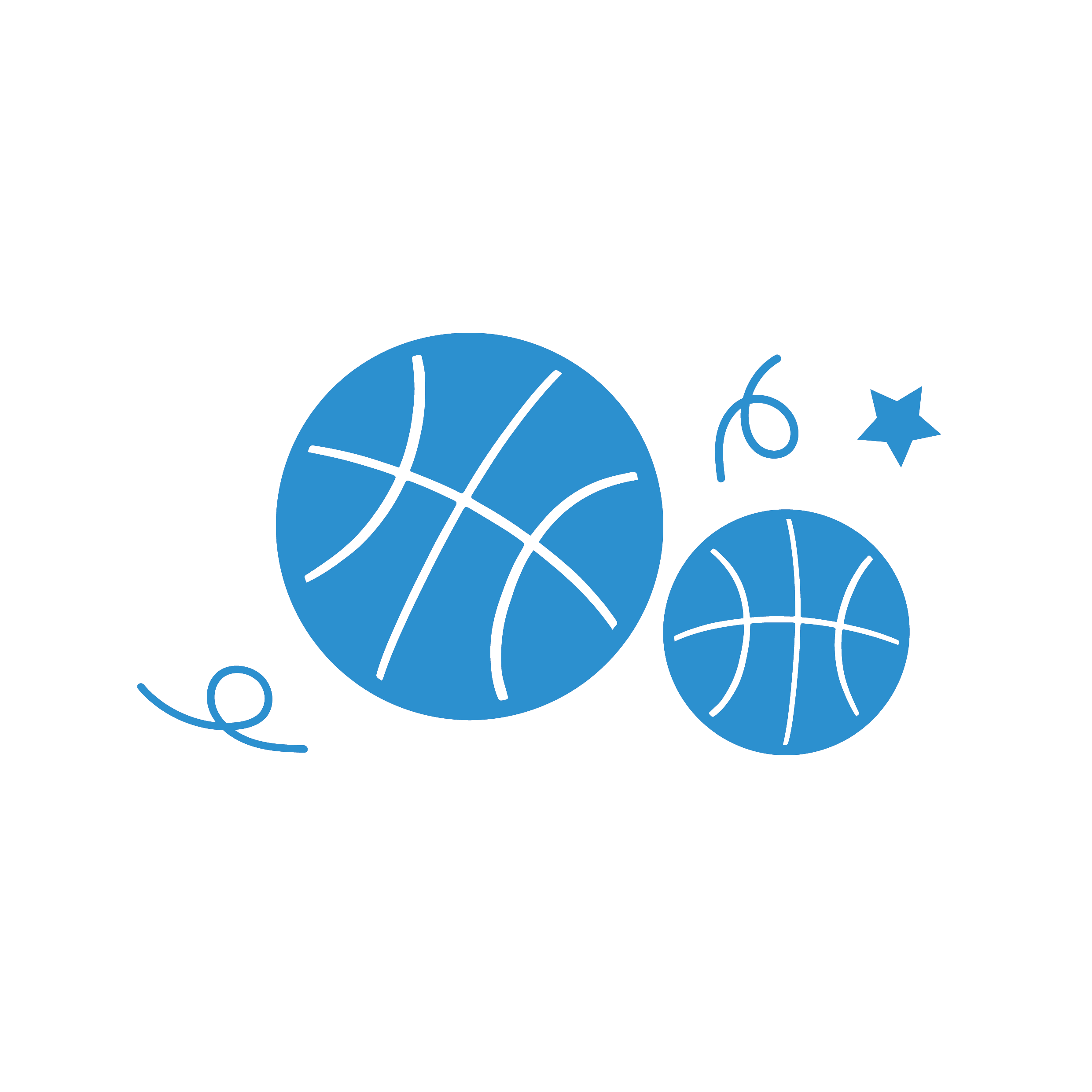 Dessins de boules de pétanque bleues avec des lignes blanches, une étoile bleue et un texte écrit en cursive.