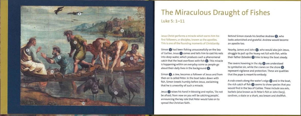 A spread from the book 'The Raphael Cartoons and their meaning', available in the gallery
