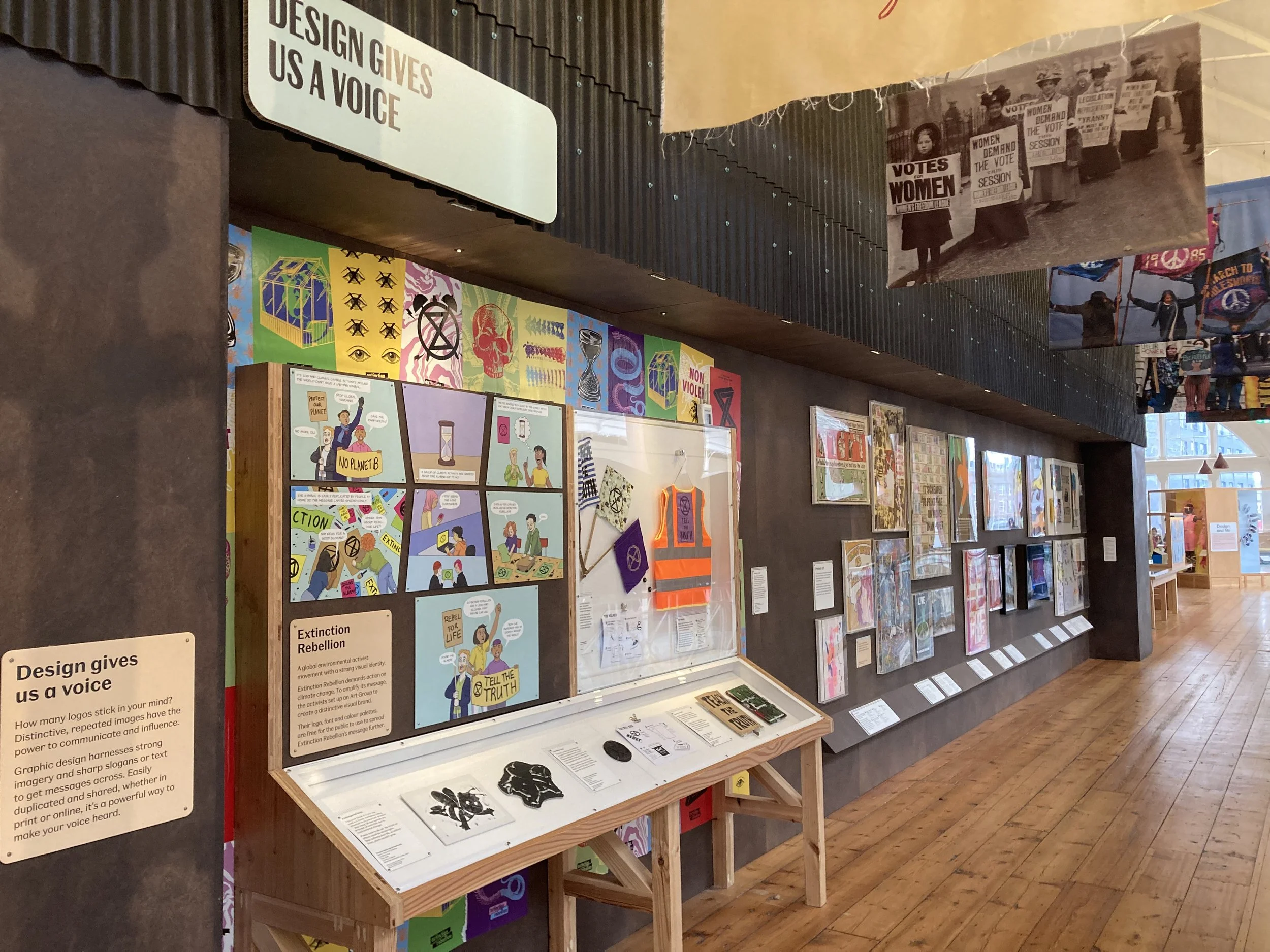 The 'Design gives us a voice' display in the Design Gallery