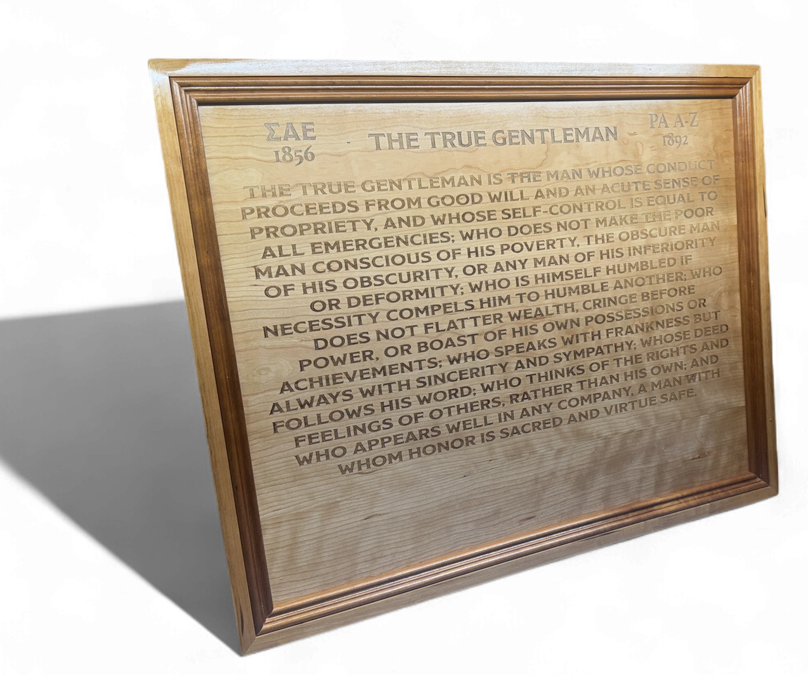 Large-scale True Gentleman plaque. This specific item is made from cherry and measures ~25"x31"