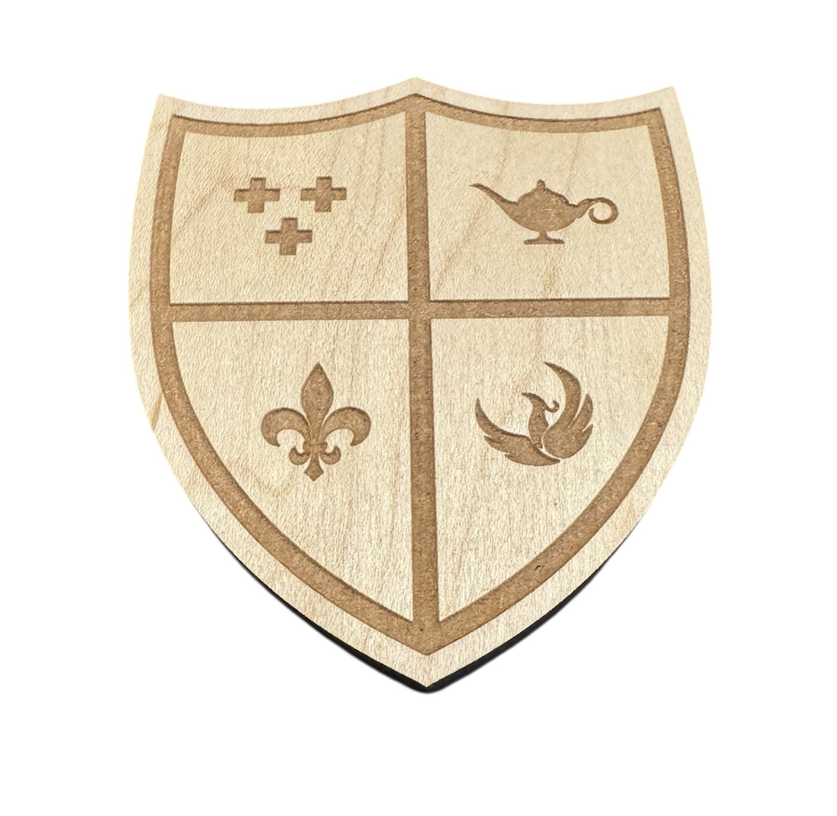 Wooden SAE Coat of Arms magnet. This item also has a neodymium magnet on the back. 