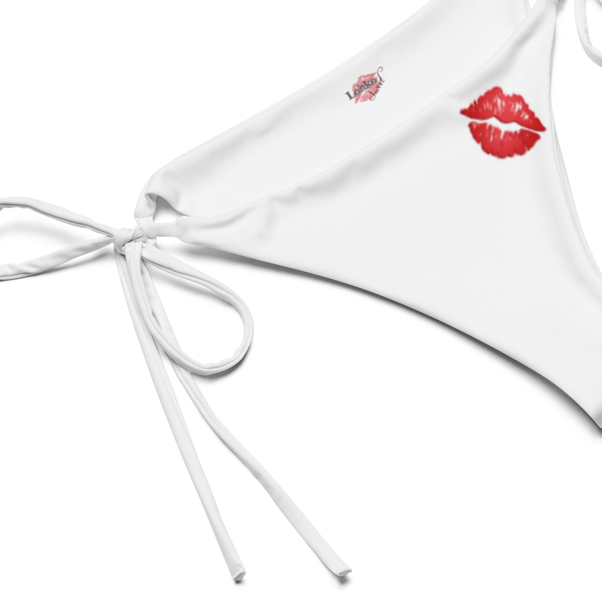 Kiss on White String Bikini Bottom