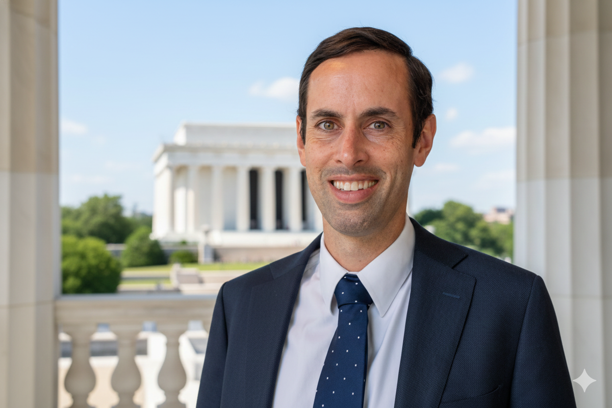 VA Disability Attorney Matt Brooks standing in front of the Lincoln Memorial