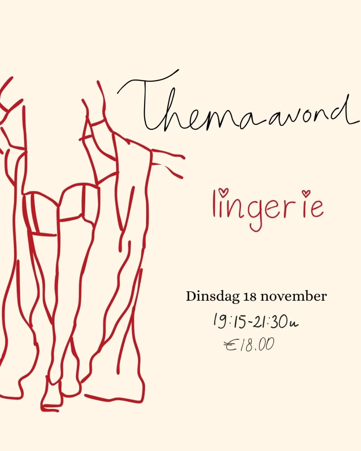 ✨ Thema-avond: Lingerie ✨
Op 18 november van 19:15 tot 21:30 organiseren we een bijzondere modeltekensessie met als thema lingerie.
Door de eeuwen heen heeft lingerie een mooie ontwikkeling doorgemaakt. Van functioneel kledingstuk tot een symbool v