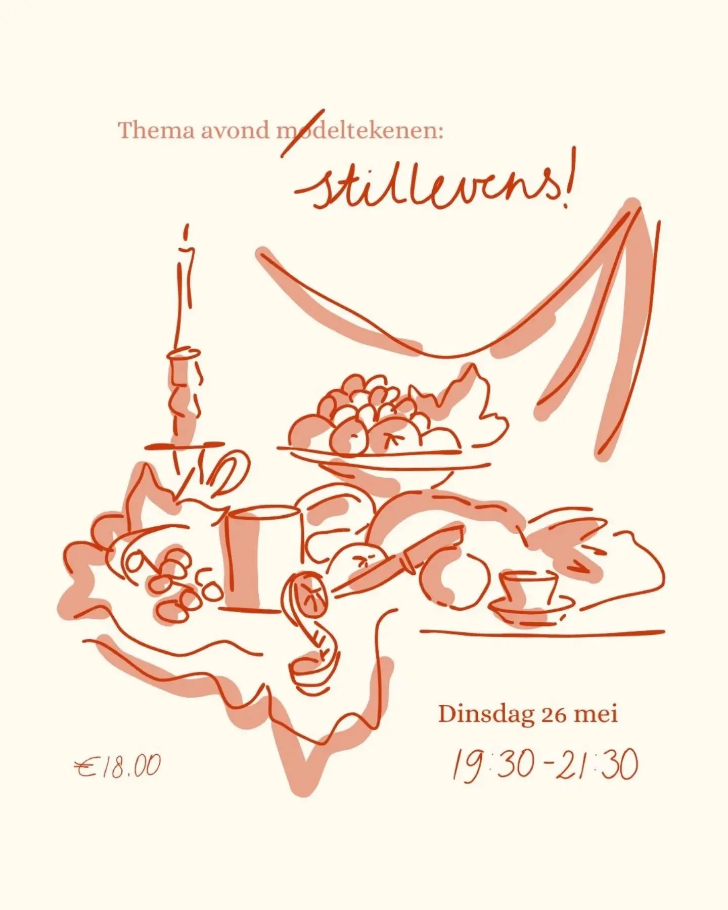 Laat je dinsdag 26 mei (19:30-21:30) inspireren door verschillende stillevens in ons atelier! Bepaal zelf welk medium je meeneemt en kom gezellig maken🥰 Meld je aan via onze DMs en laat het vooral weten als je vragen hebt!
Liefs🧡