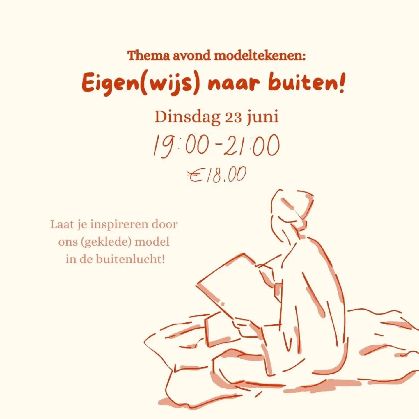 Met deze sessie gaan we lekker naar buiten! Neem je kleedje mee en geniet van ons model met kleding en verschillende poses. Ga de uitdaging aan met het natuurlijke licht en geniet van het samenzijn met zijn alle op een laagdrempelige manier!
Let op, 