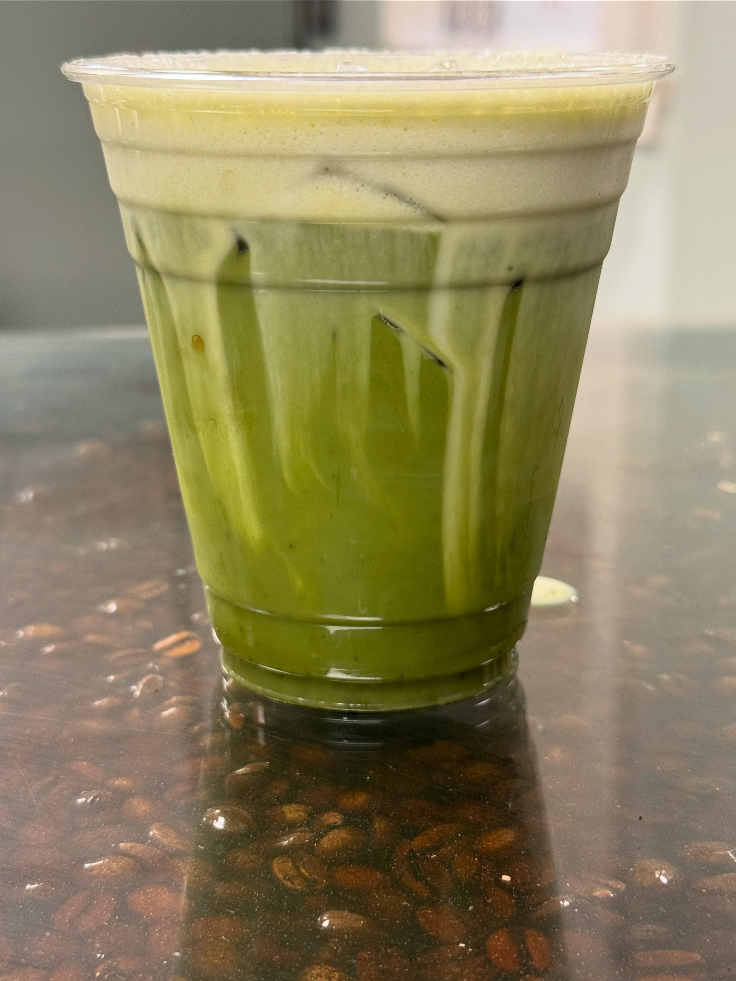 Green matcha with cold foam