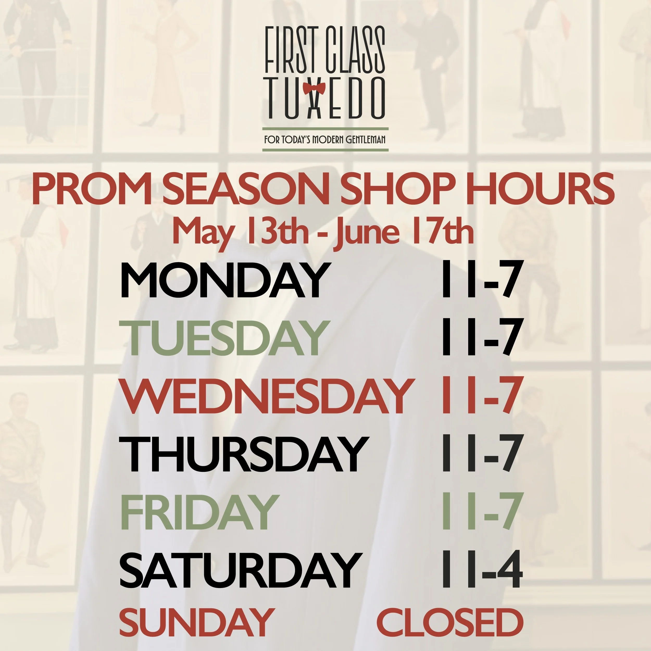 PROM SEASON IS HERE!

SHOP HOURS through June 17th:
Monday 11-7
Tuesday 11-7
Wednesday 11-7
Thursday 11-7
Friday 11-7
Saturday 11-4
Sunday - closed

We are also available by APPOINTMENT - give us a buzz to schedule 973-931-0419

368A Broad Street, Bl