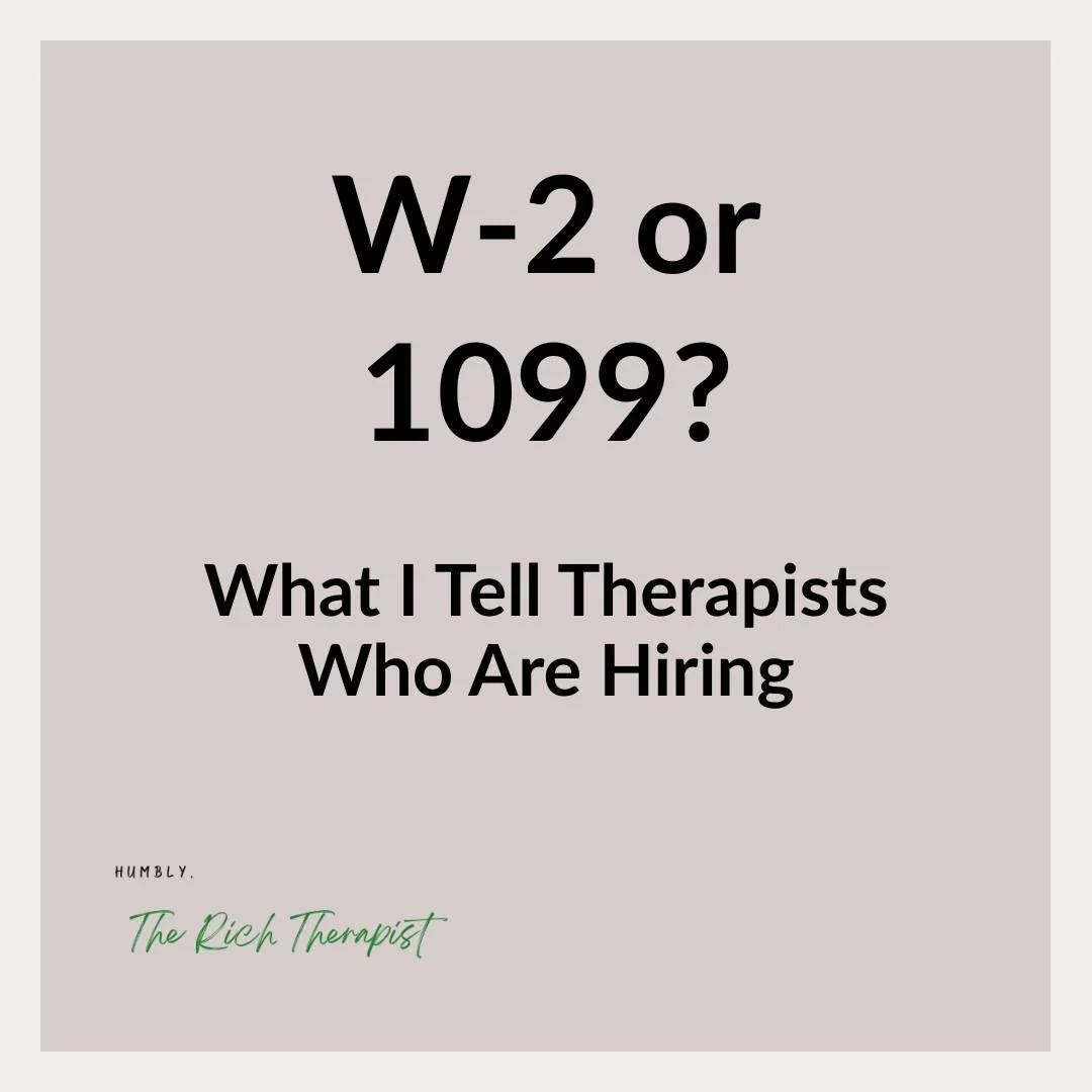 W-2 or 1099? What I Tell Therapists Who Are Hiring

If you're building a group practice, this decision is deeper than paperwork.

Here&rsquo;s how I break it down ⬇️

💼 W-2:

You&rsquo;re building a team

Shared values, consistency, and deeper inves