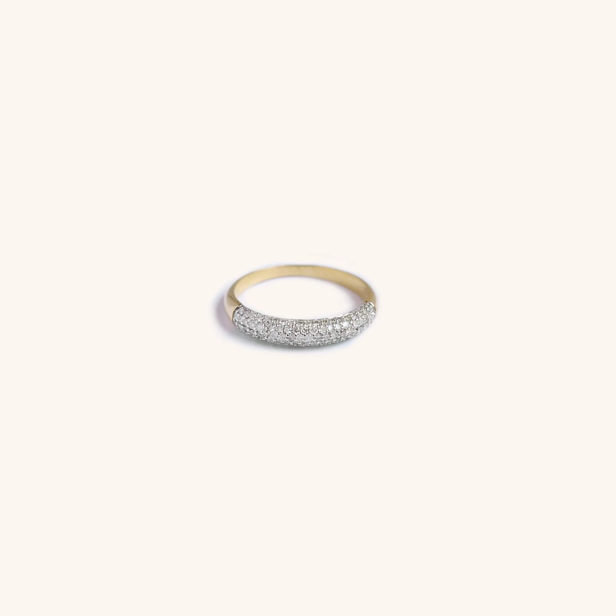 14K gold pavé diamond band ring, handmade fine jewelry by Zikr Fine Jewelry.