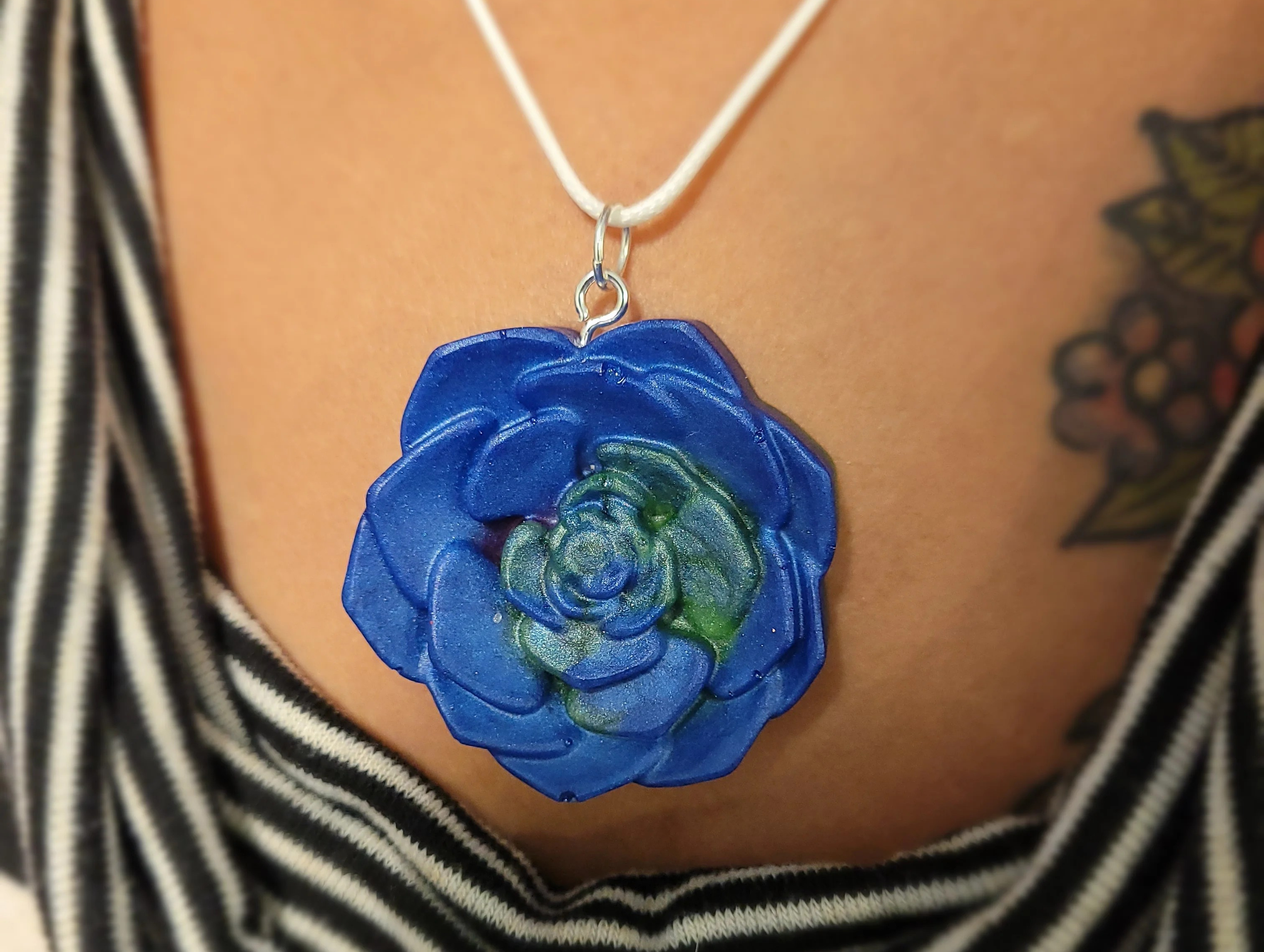 Blue & Green Rose Necklace