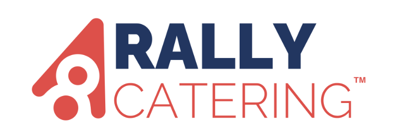 RALLY CATERING LOGO IN BLUE IN RED