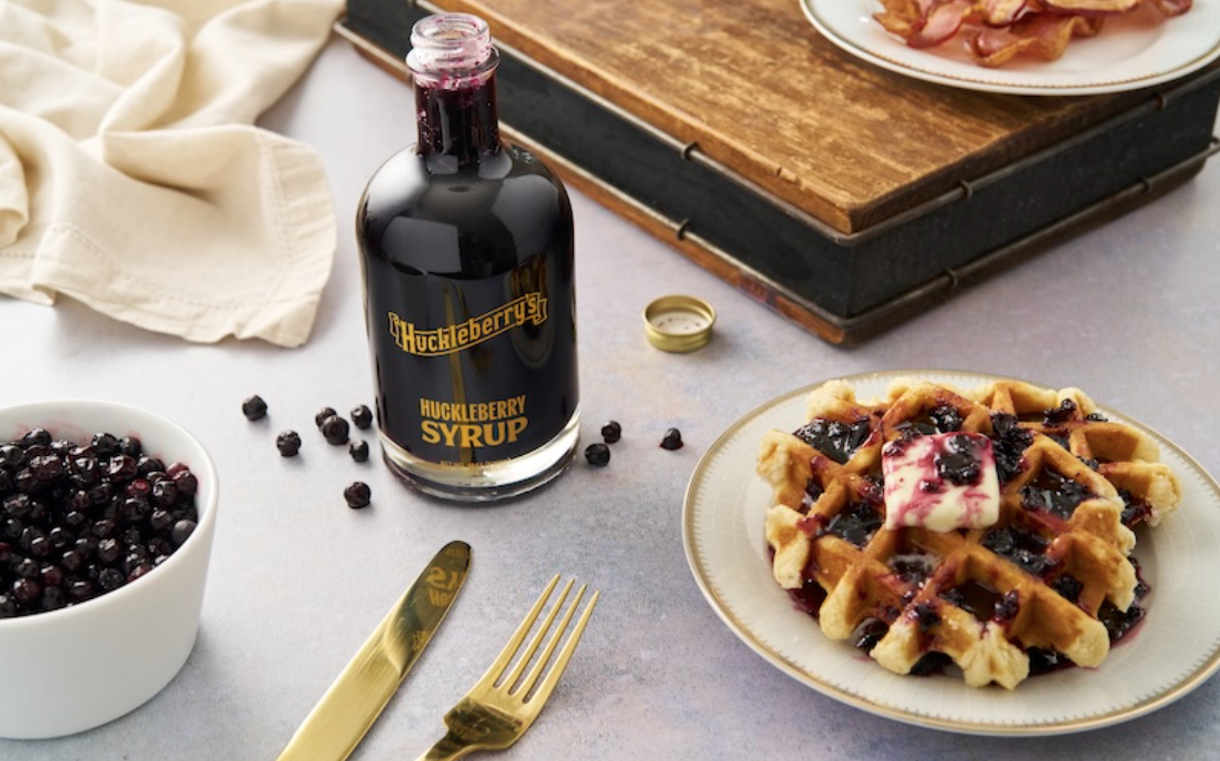 Huckleberry's Syrup, waffles and blueberries