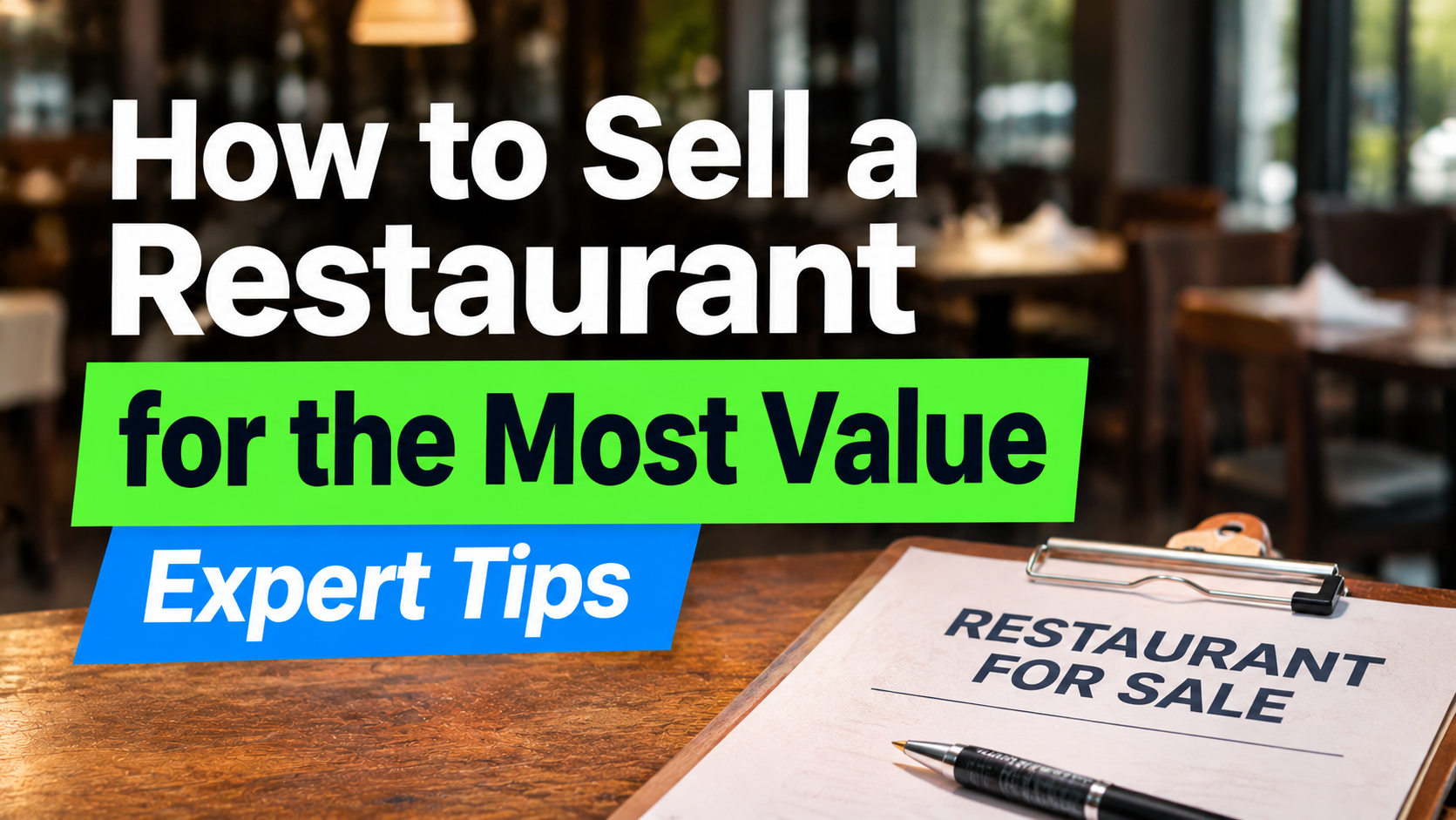 Restaurant for sale paperwork on a table inside a restaurant, illustrating expert tips for selling a restaurant and maximizing its value.