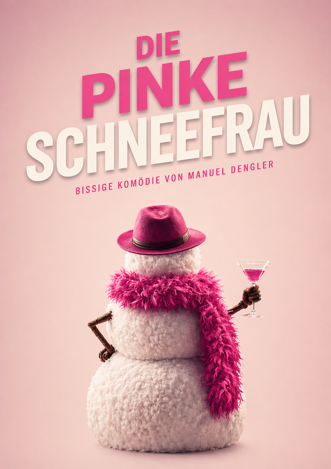 eine Schneefrau vor rosa Hintergrund