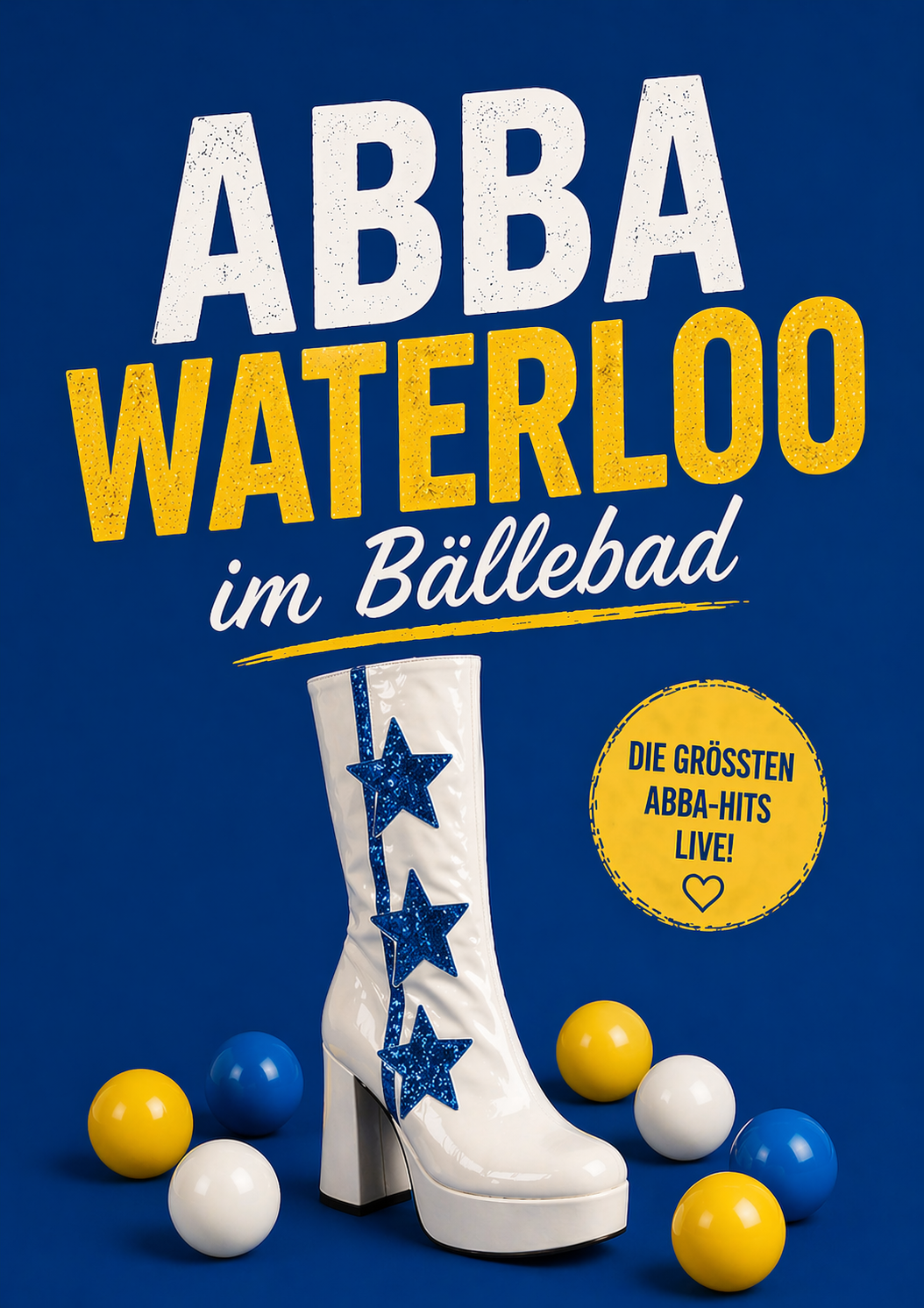 ein Hoher Schuh mit Bällen auf blauem Hintergrund
