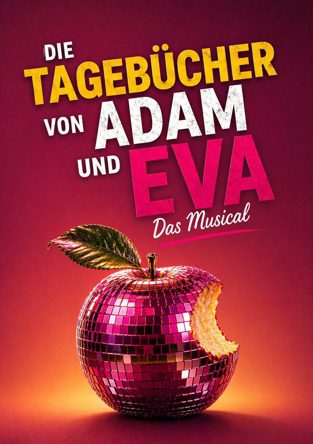 eine Apfel als Diskokugel vor rotem Hintergrund