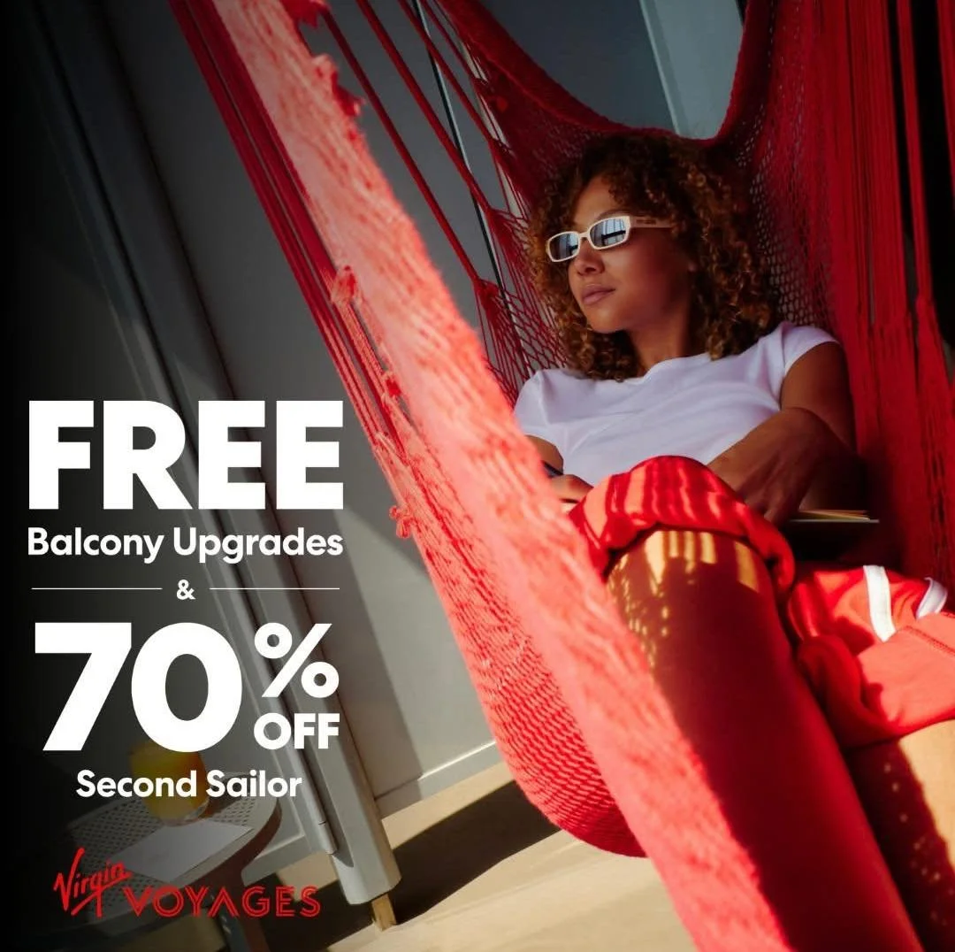 🌊 FREE Balcony Upgrade + 70% Off Your Second Sailor 🌊

Why settle for a window when you could have your own private slice of ocean?

For a limited time, book a Virgin Voyages sailing before 31 July 2026 and enjoy a FREE upgrade from a Sea View cabi