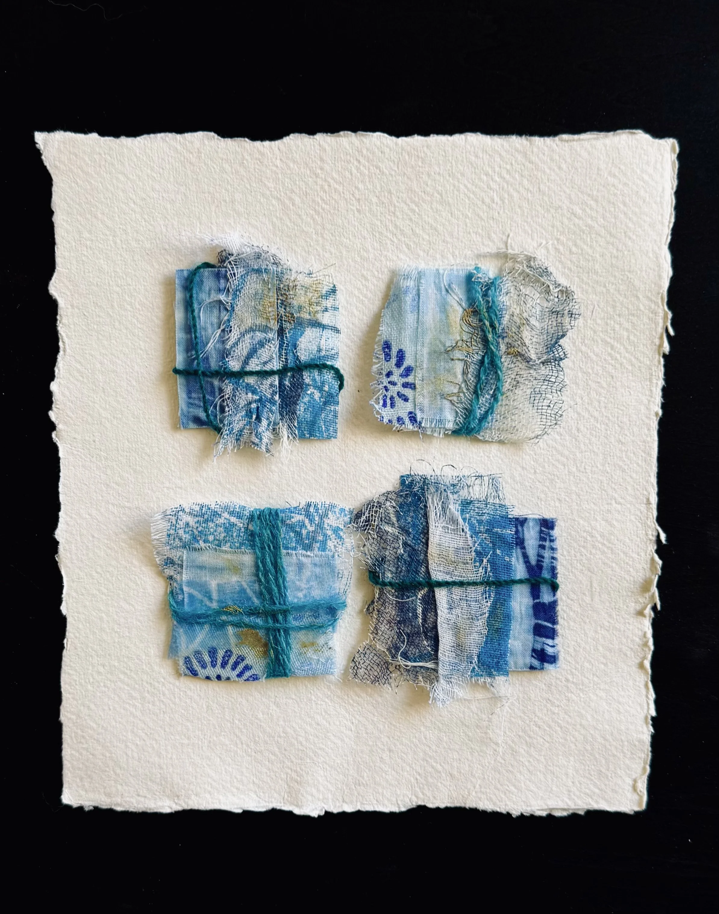 Tied Layers - hand printed fabric, wool & cotton thread