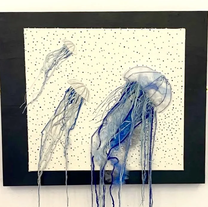 Suspended in Silence - hand embroidered stumpwork with wool, cotton & silk