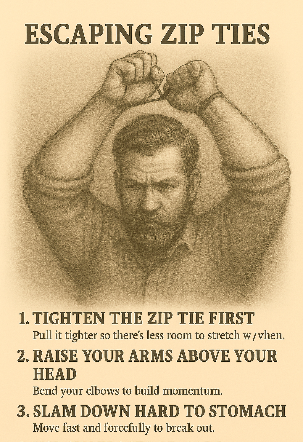 escape technique for breaking zip tie restraints