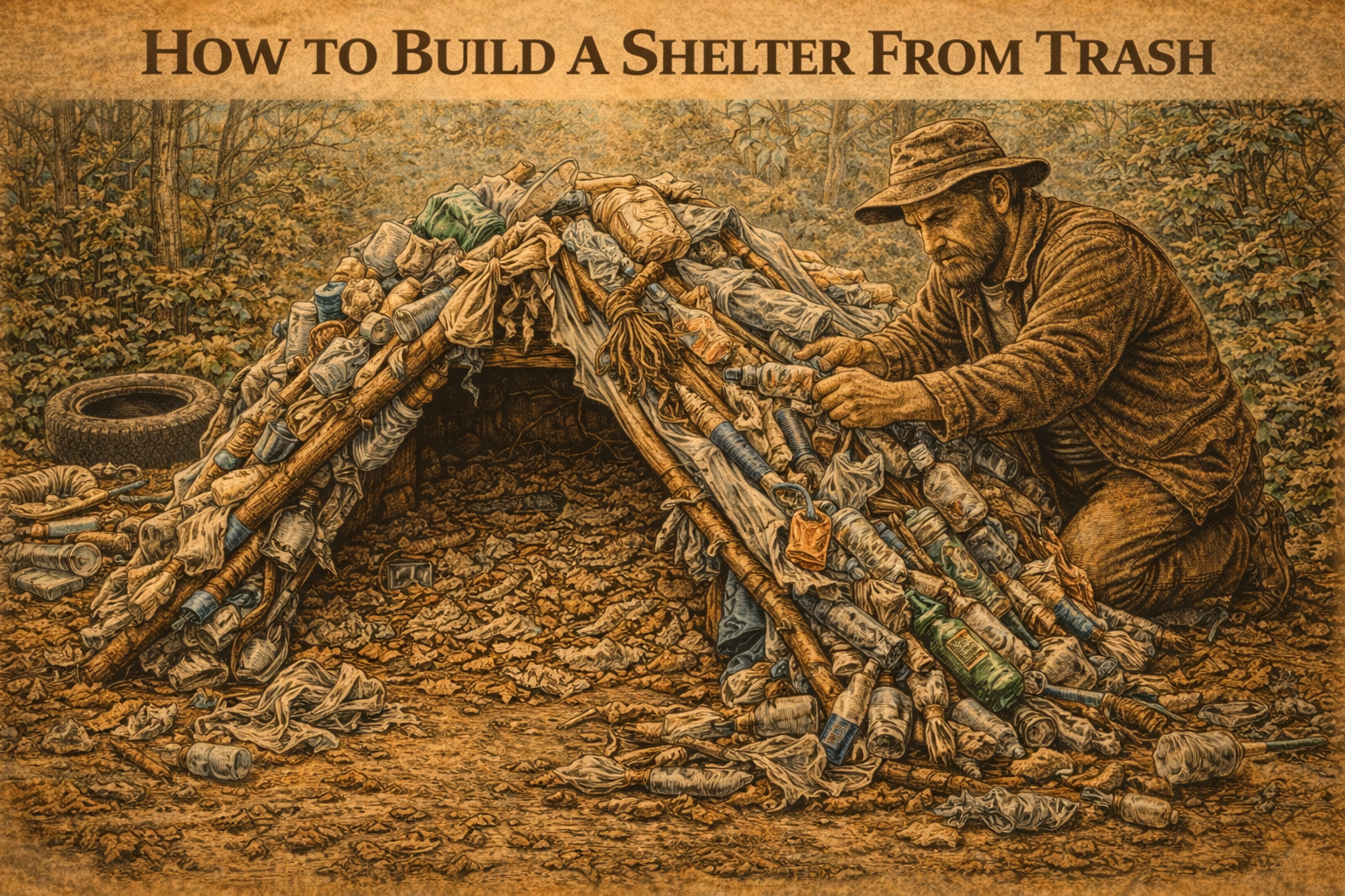 How to Build a Shelter From Trash: Skill 62