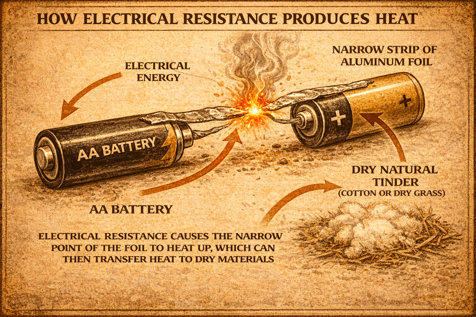 starting a fire using foil and a battery in survival