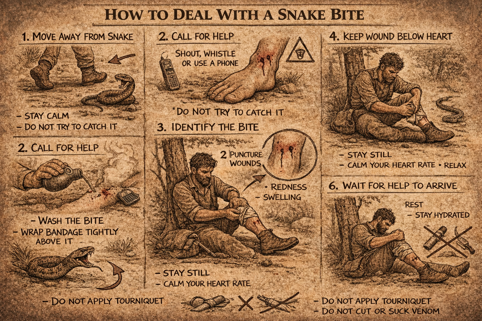 first aid response for a snake bite in survival
