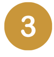 Gold circle with the number three in white.