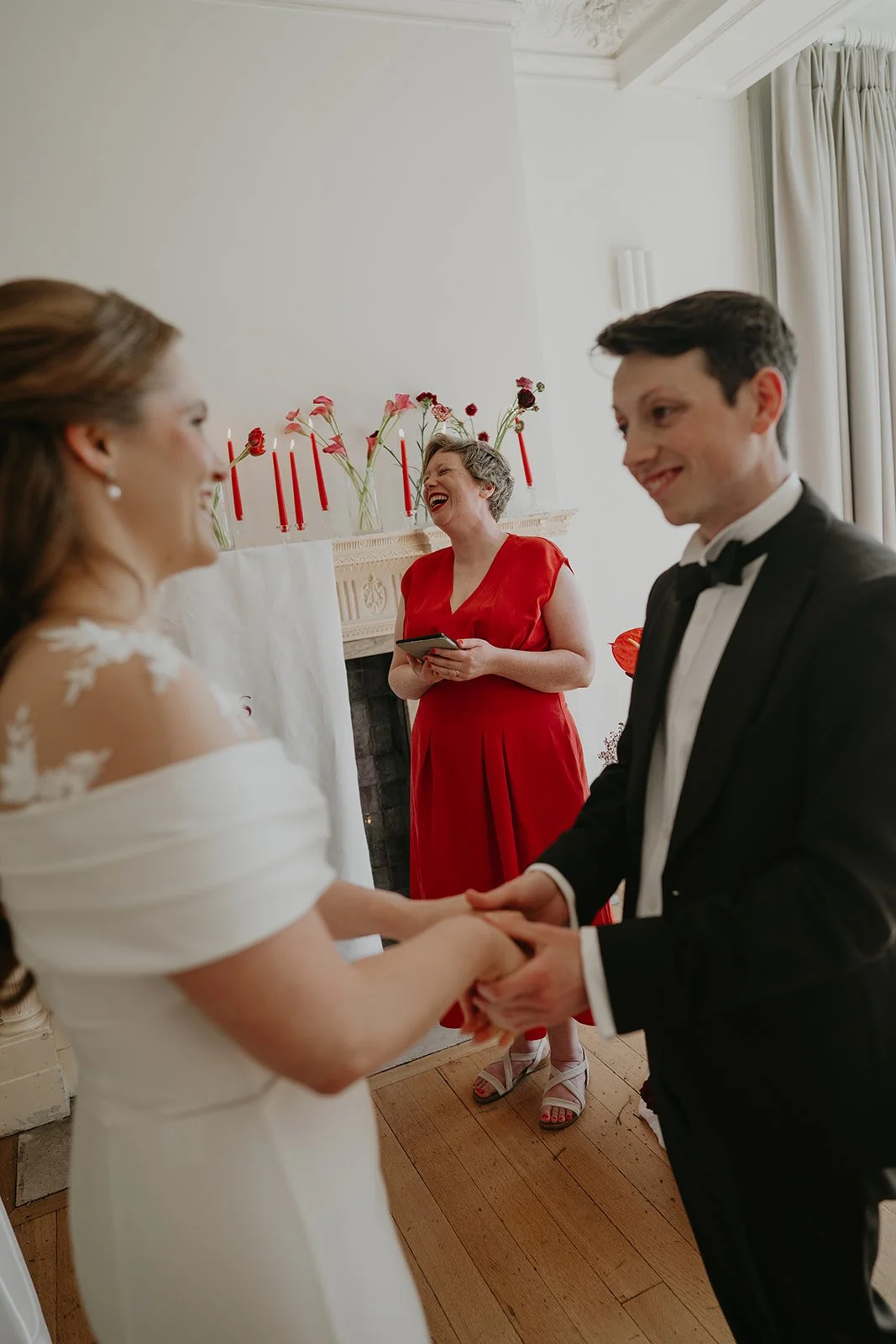 Independent wedding celebrant Sinéad with couple during their ceremony