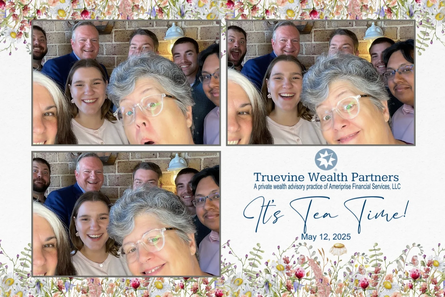 Coworkers enjoying a CheesyPix photo booth at a company event