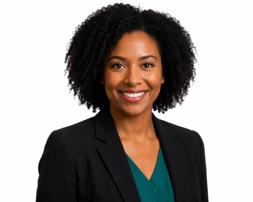 Professional headshot of a woman with a clean white background