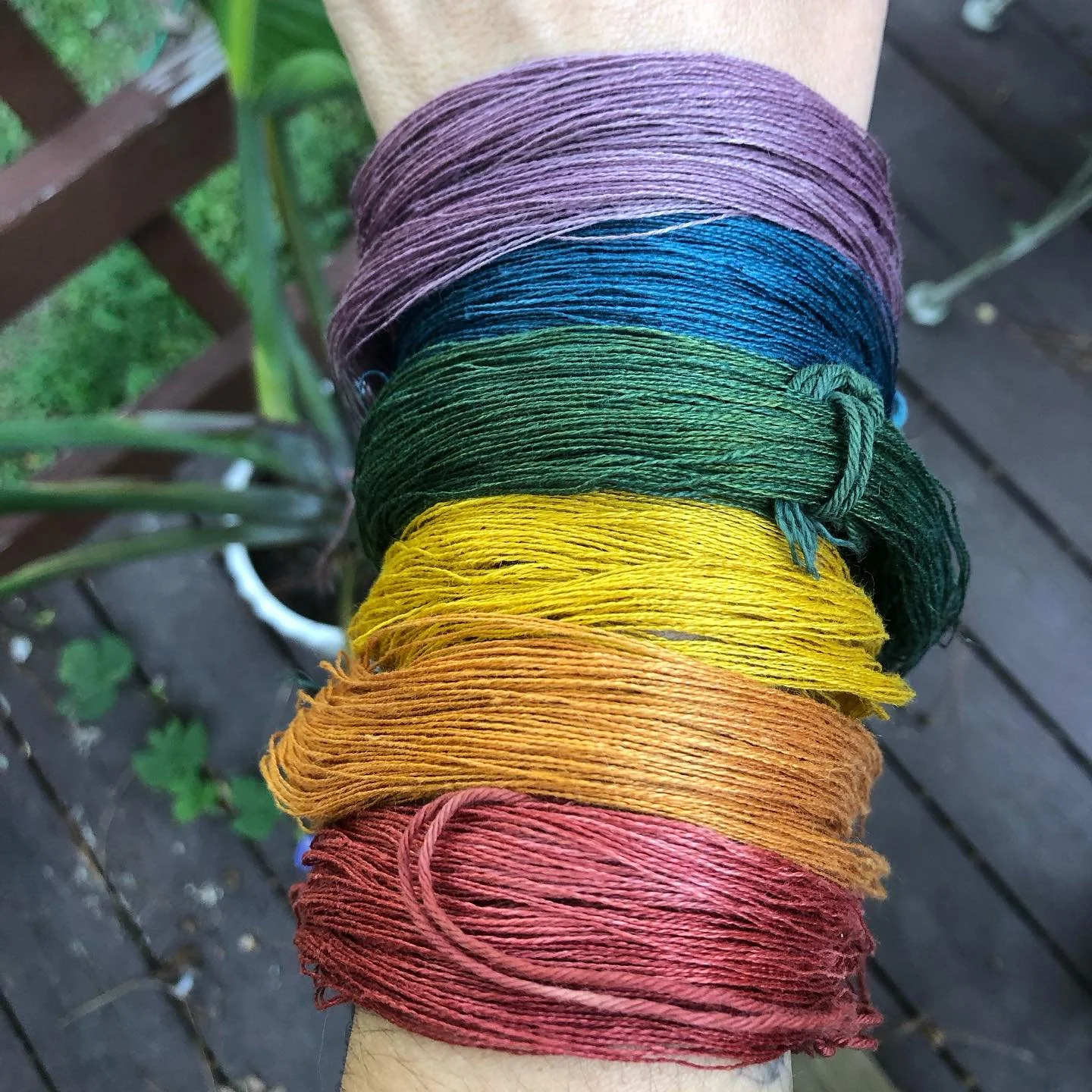 Gorgeous new batch of linen threads ready to be wound onto tiny spools for natural dye mending kits. Available at tonight&rsquo;s @westsidecreativemarket and the final summer market on Labor Day!