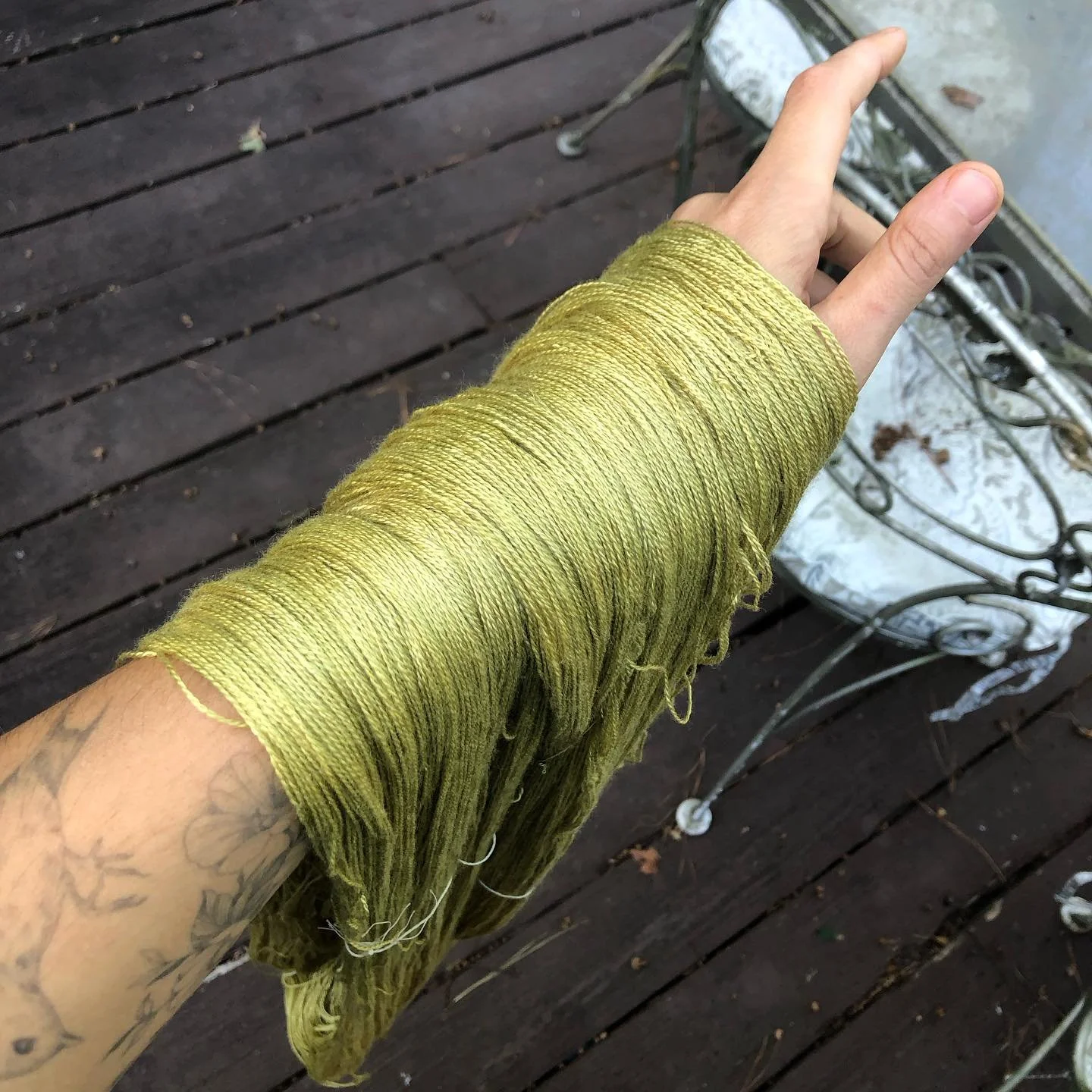 Gorgeous green made from fresh Goldenrod. Silk/merino/seaweed silk.